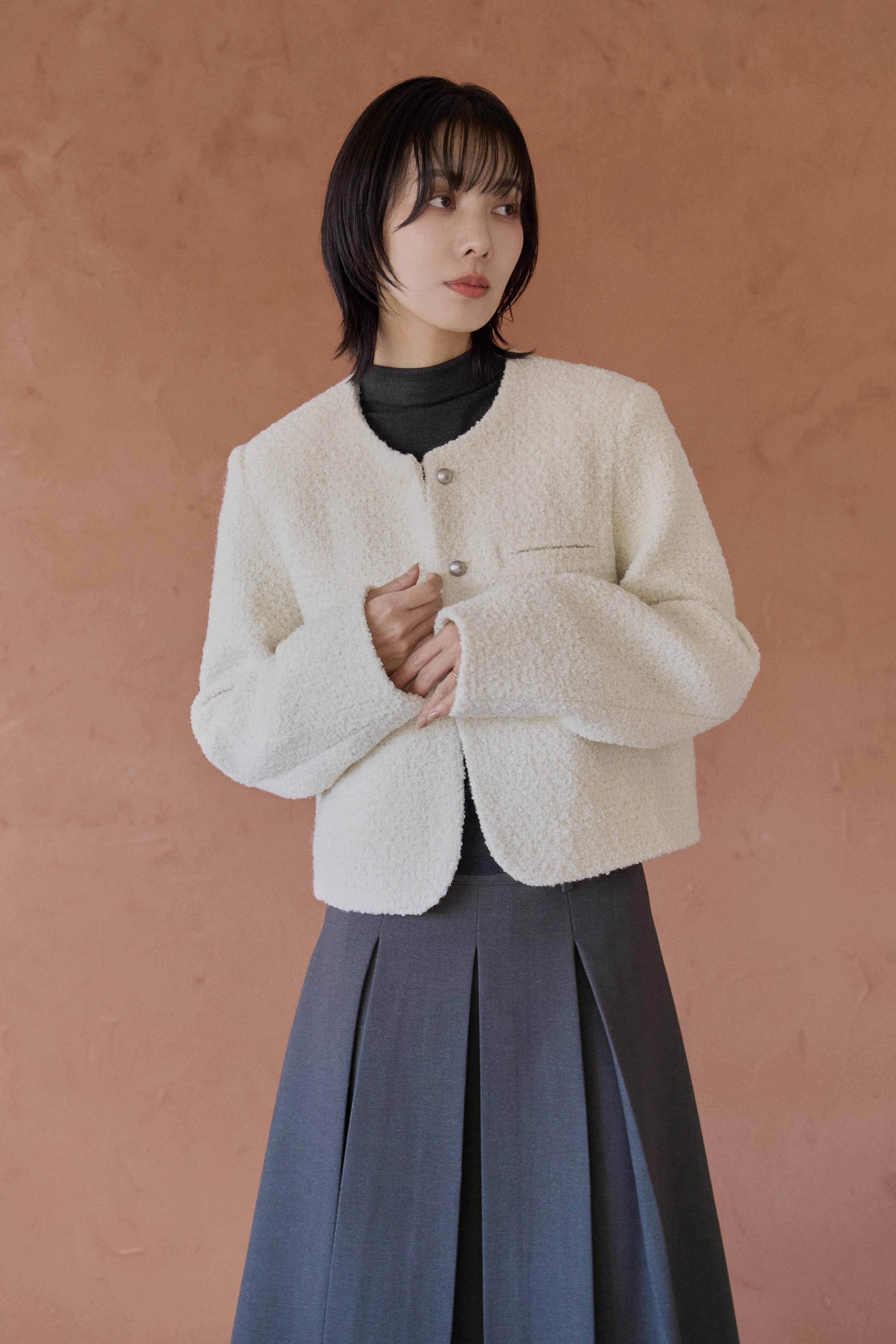 編織紋銀釦毛呢外套 編織紋銀釦毛呢外套