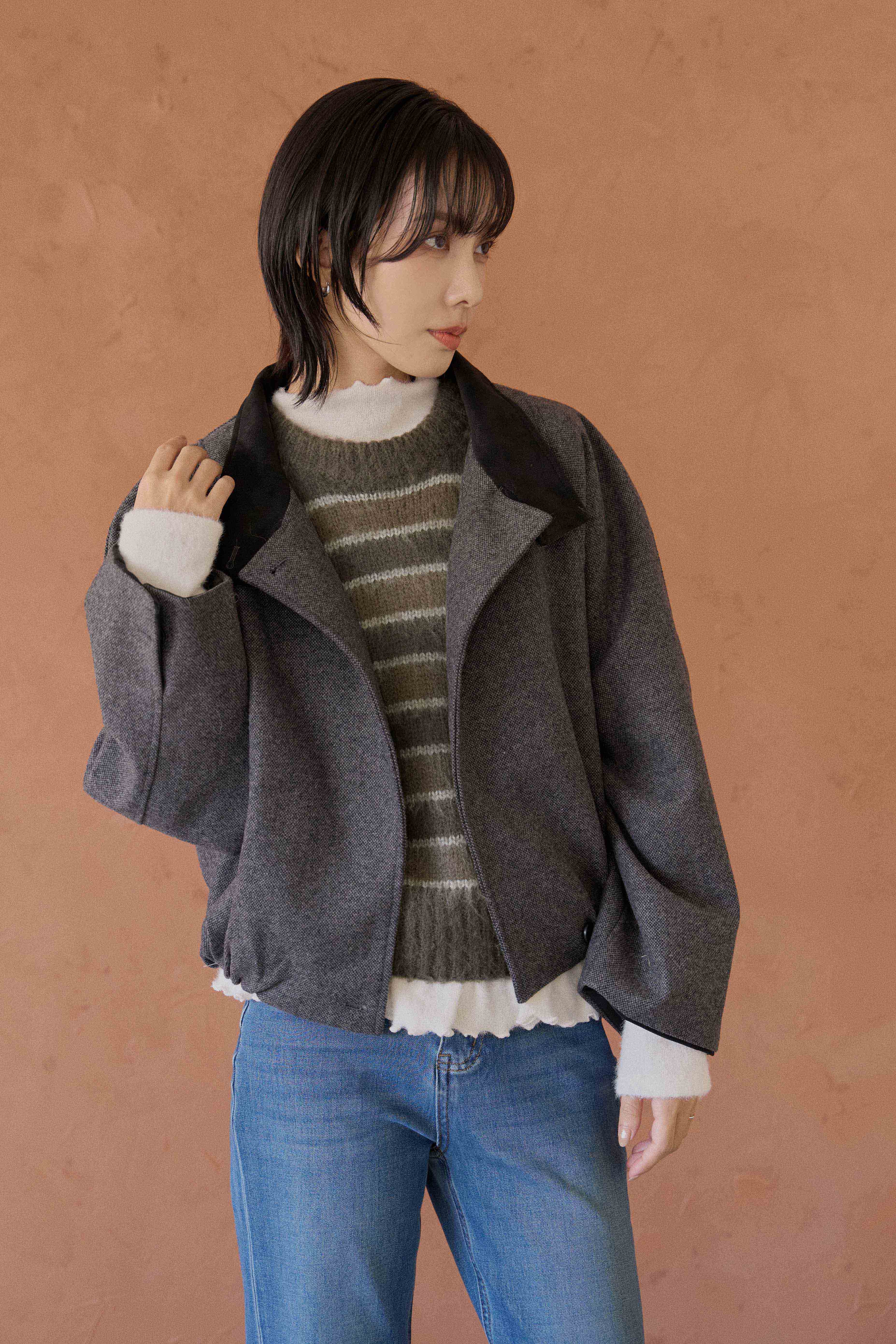 人字紋寬鬆毛呢外套 人字紋寬鬆毛呢外套