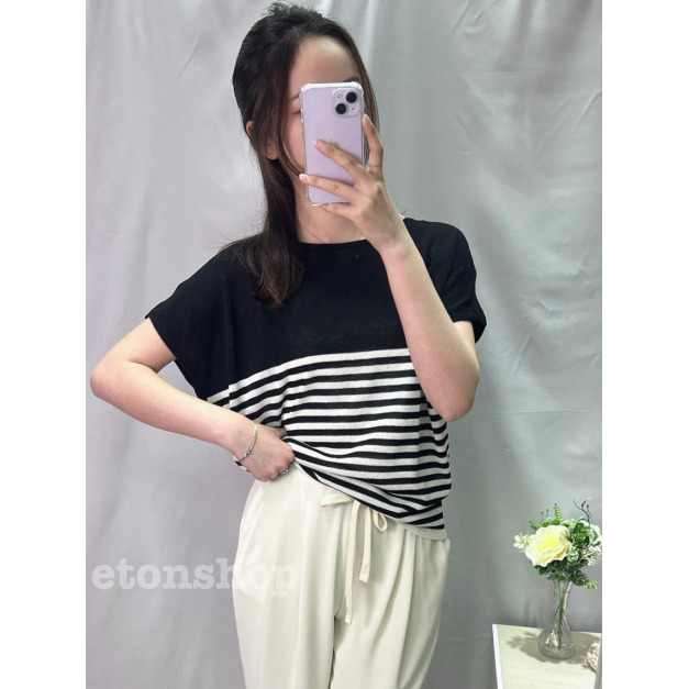 橫紋配色涼感紗上衣 橫紋配色涼感紗上衣