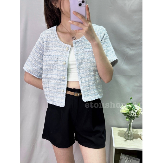 粗花呢雙口袋鑽釦小香上衣 粗花呢雙口袋鑽釦小香上衣