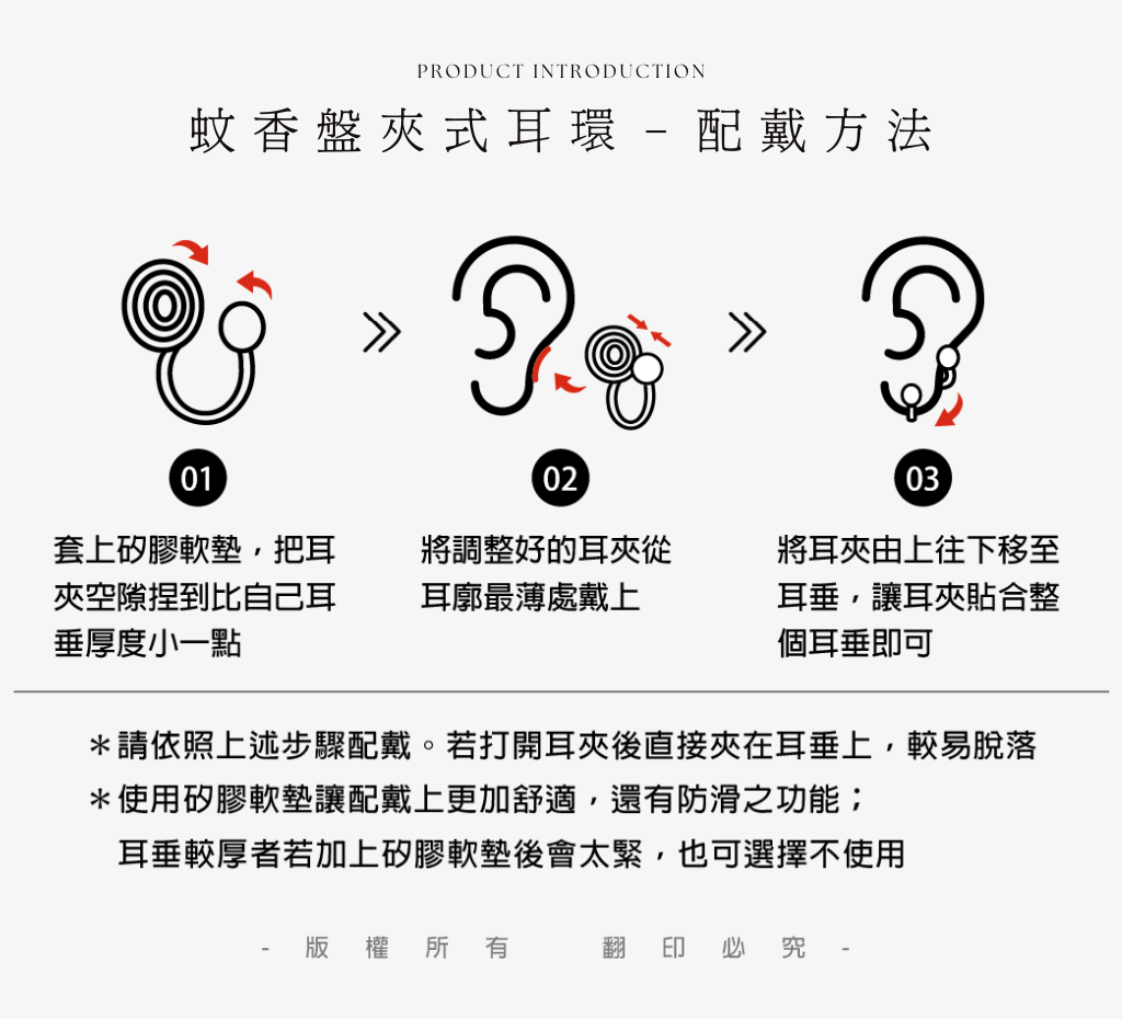 蚊香盤夾式耳環配戴方法