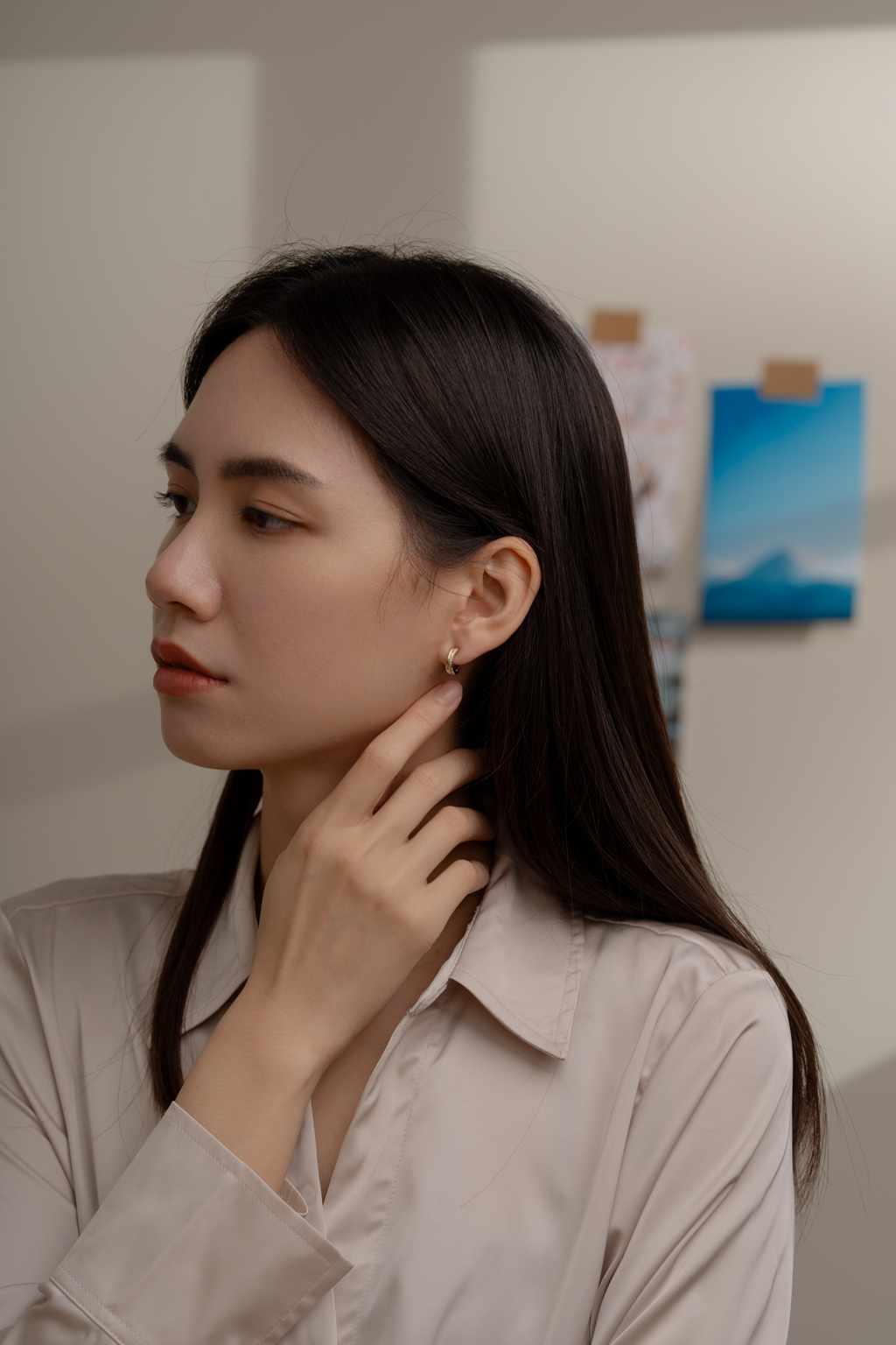 日本直送 | 交錯磨砂線條耳圈.U型彈簧耳夾 - 銀色/金色