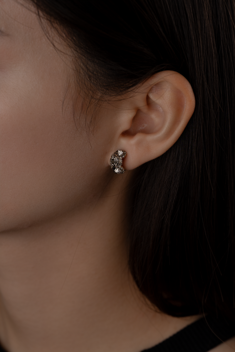 復古鑲邊滿鑽.蚊香盤耳夾- 金色