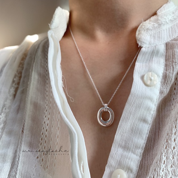 韓 925純銀微橢圓簍空項鍊