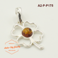 四葉幸運草琥珀純銀墜子(棕)_1 四葉幸運草琥珀純銀墜子(棕)_1