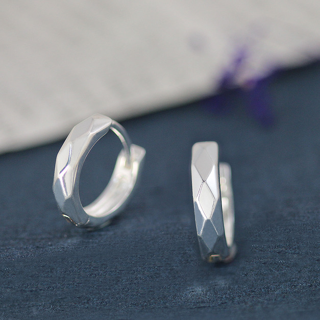 925純銀|素面菱格易扣耳飾 EL0160