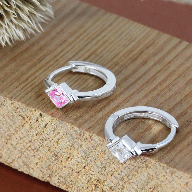 925純銀|經典方鑽圓環易扣耳飾 EL0184-EL0184-1