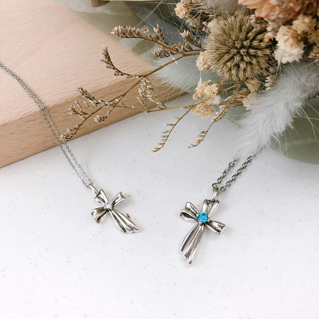 925純銀|蝴蝶結與十字架項鍊【女款】 PS-1237
