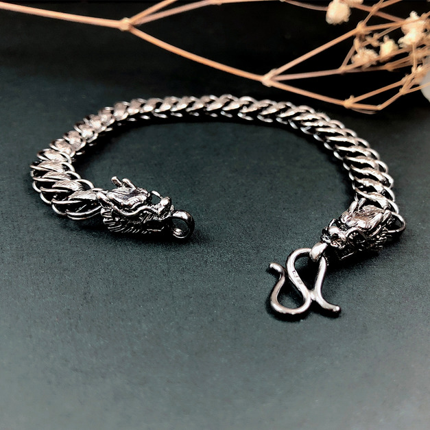 925純銀|龍頭扁鍊手鍊 b9828