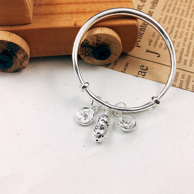 925純銀|花生出入平安長命富貴小孩伸縮手環 b9986