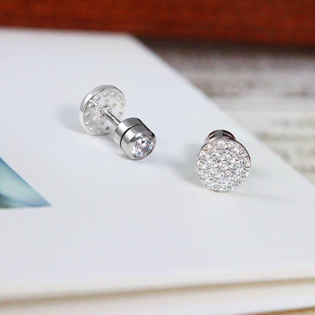 925純銀|蓮蓬滿鑽鎖式耳飾 EL0266