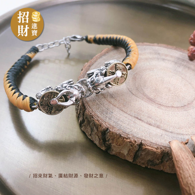 925純銀|轉錢坤招財進寶貔貅手鍊(大).黃+黑 CL0892-1