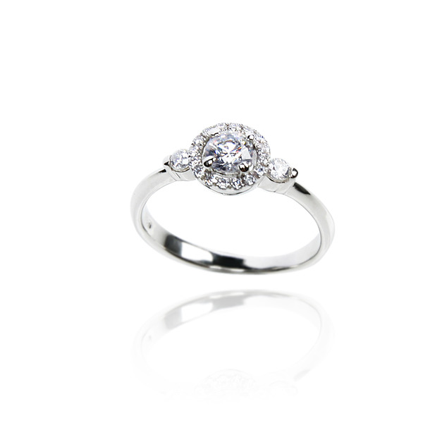 925純銀|圓形鋯石鑽戒 ZR191