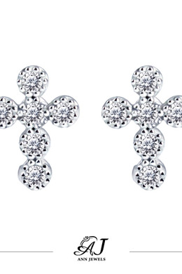 585K金|圓鑽十字耳環 JN68 585K金|圓鑽十字耳環 JN68