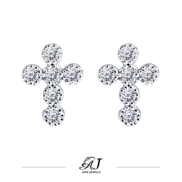 585K金|圓鑽十字耳環 JN68