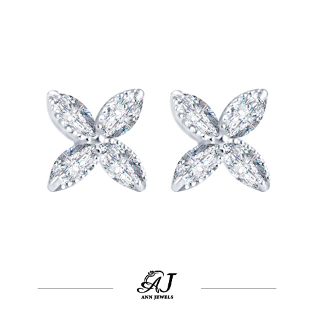 585K金|曲線珠珠花耳環 JN80