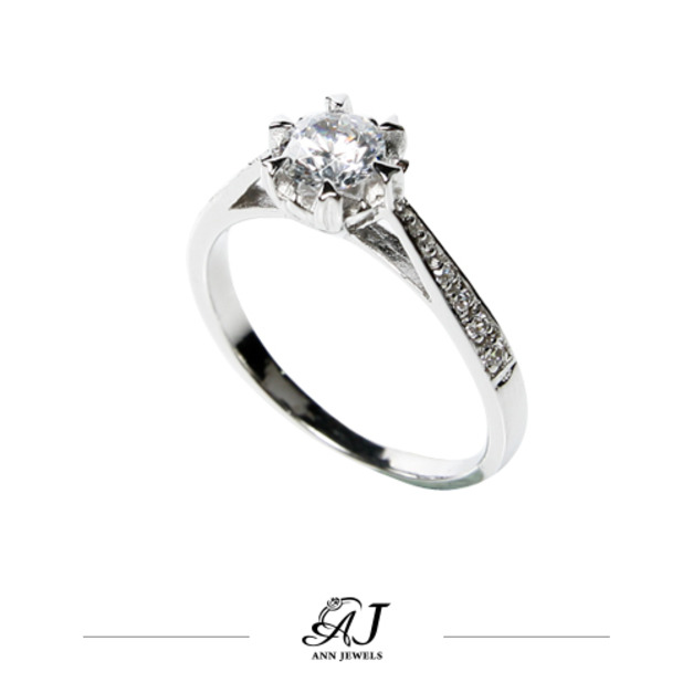 925純銀|愛心邊鋯石/鑽石戒指 ZR042