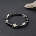 925純銀|方形波紋黑瑪瑙串珠手鍊 b91115 925純銀|方形波紋黑瑪瑙串珠手鍊 b91115