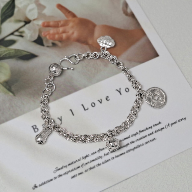 925純銀|心肝寶貝平安福祿壽小孩手鍊(雙圈鍊) b900000018-1