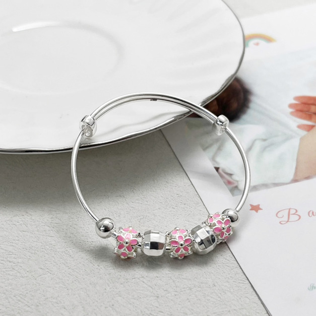 999足銀|粉花彩球小孩伸縮手環 b9961