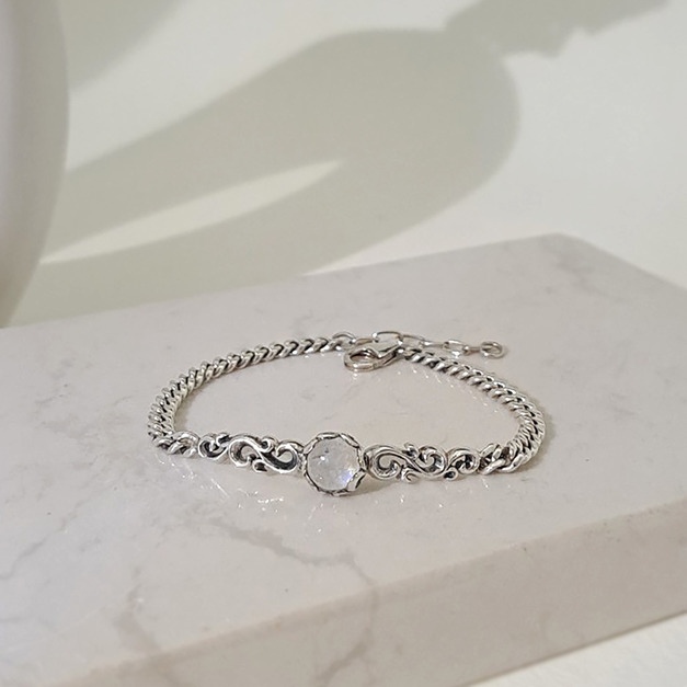 925純銀|唐草包裹星光石手鍊 b9014A