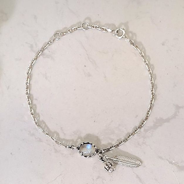 925純銀|月光皇冠羽毛手鍊 b9668A