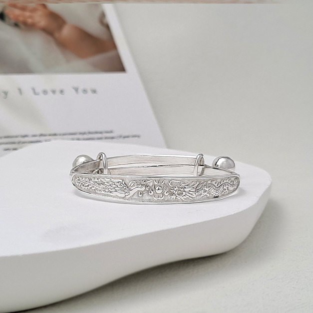 999足銀|龍鳳日向鈴鐺小孩伸縮手環 b9191-1