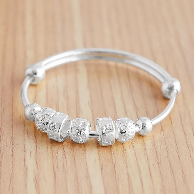 999純銀|花朵梵文圓珠小孩伸縮手環 b90000232D