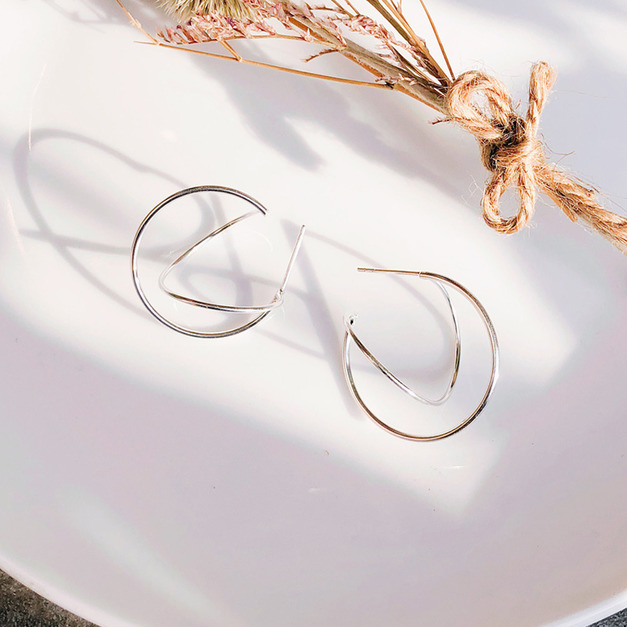 925純銀|立體結構圓狀耳飾 e90330