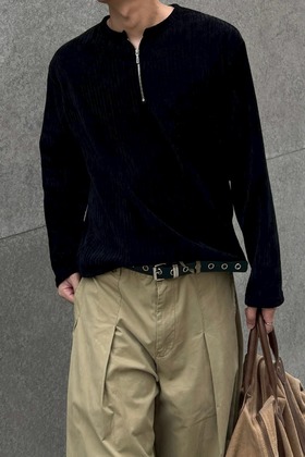 半拉鍊軟絨羅紋坑條長袖 半拉鍊軟絨羅紋坑條長袖