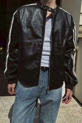 雙線軌道立領皮衣夾克 雙線軌道立領皮衣夾克