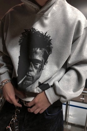 cropped boxy彼特人像印花連帽踢 cropped boxy彼特人像印花連帽踢