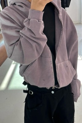 cropped boxy水洗破壞短寬連帽外套 cropped boxy水洗破壞短寬連帽外套