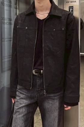 水洗裂紋鉚釘皮衣夾克 水洗裂紋鉚釘皮衣夾克
