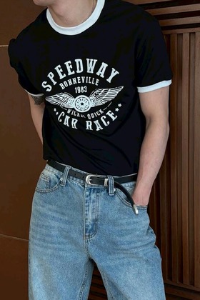 SPEEDWAY 老鷹盾牌 美式撞色 顯壯合身短袖上衣 SPEEDWAY 老鷹盾牌 美式撞色 顯壯合身短袖上衣