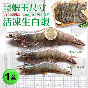 手掌大|蝦王|21/25生白蝦X1盒(500G/約10尾)-任選 手掌大|蝦王|21/25生白蝦X1盒(500G/約10尾)-任選