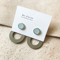 皮革耳環│圓框6號作品#10|大圓皮革款|薄荷綠搭灰白(可改夾) 皮革耳環│圓框6號作品#10|大圓皮革款|薄荷綠搭灰白(可改夾)