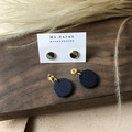 皮革耳環│圓框10號作品#6|小圓皮革款|混色搭深藍(可改夾)_1 皮革耳環│圓框10號作品#6|小圓皮革款|混色搭深藍(可改夾)_1