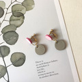 皮革耳環│小圓3號作品|櫻花粉搭灰白(可改夾)_1 皮革耳環│小圓3號作品|櫻花粉搭灰白(可改夾)_1