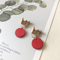 皮革耳環│小圓3號作品|原皮搭珊瑚紅(可改夾)_2 皮革耳環│小圓3號作品|原皮搭珊瑚紅(可改夾)_2