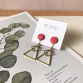 皮革耳環│小圓幾何|珊瑚紅菱三角(可改夾)_3 皮革耳環│小圓幾何|珊瑚紅菱三角(可改夾)_3