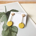 皮革耳環|垂墜圓|原皮搭暖黃(可改夾) 皮革耳環|垂墜圓|原皮搭暖黃(可改夾)
