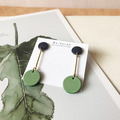 皮革耳環|垂墜圓|深藍搭蘋果綠(可改夾) 皮革耳環|垂墜圓|深藍搭蘋果綠(可改夾)