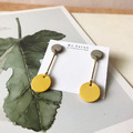 皮革耳環|垂墜圓|灰白搭暖黃(可改夾)_1 皮革耳環|垂墜圓|灰白搭暖黃(可改夾)_1