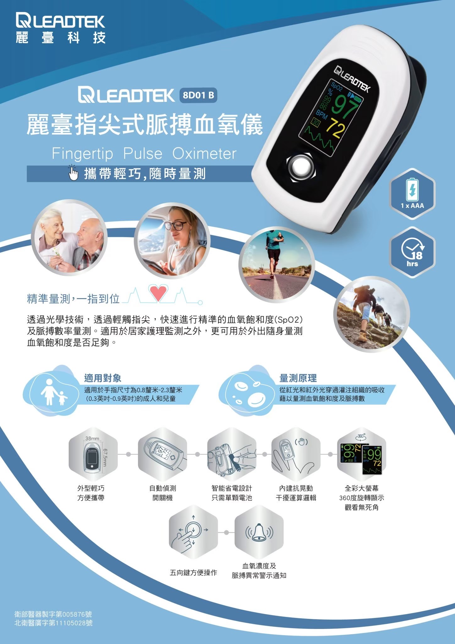 麗臺 8D01B 產品優勢:內建抗晃動技術提升量測精準度,支援自動偵測開關機,輕巧好攜帶,悠肯醫療專業推薦。