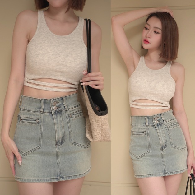 ➤很顯瘦雙釦口袋造型牛仔短裙內有安全褲S-XL