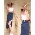 ➤好身材經典開岔牛仔長裙S-L_1 ➤好身材經典開岔牛仔長裙S-L_1