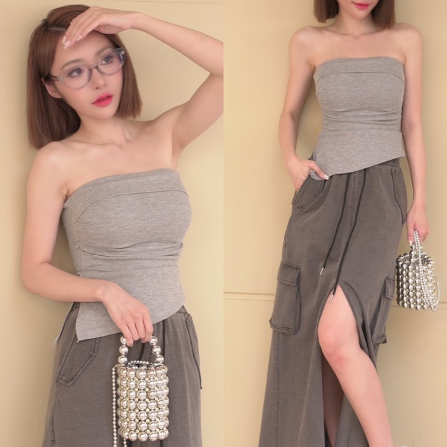 ➤時髦側開叉抹胸背心(3色)