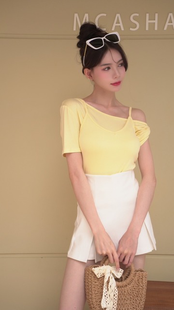 ➤不規則彈力夾兩件棉Tee