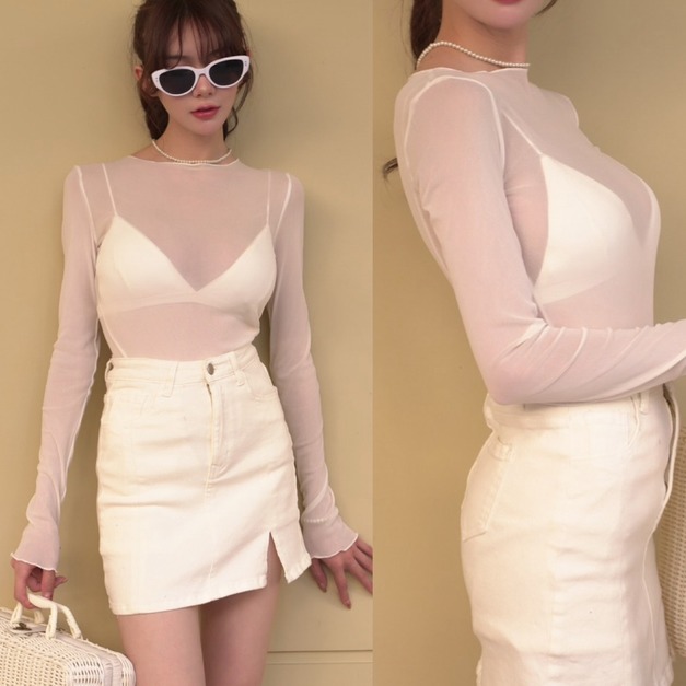 ➤多種穿法網紗長袖上衣(2色)